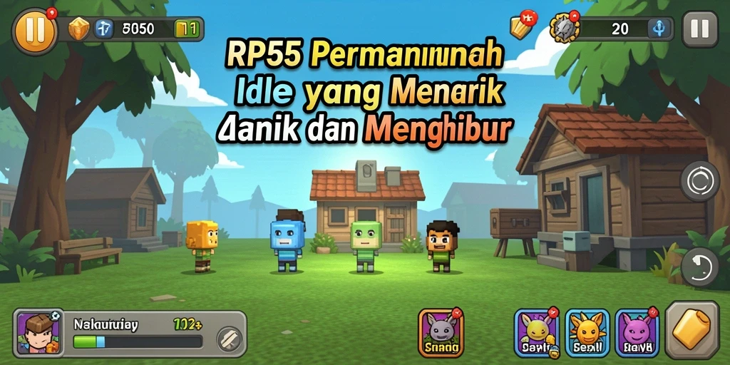Screenshot gameplay RP55 menampilkan karakter yang sedang mengumpulkan sumber daya.