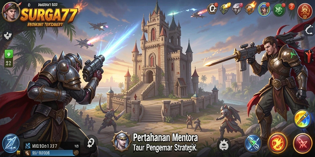 Tampilan gameplay menyerang musuh dengan menara yang strategis dan menarik.