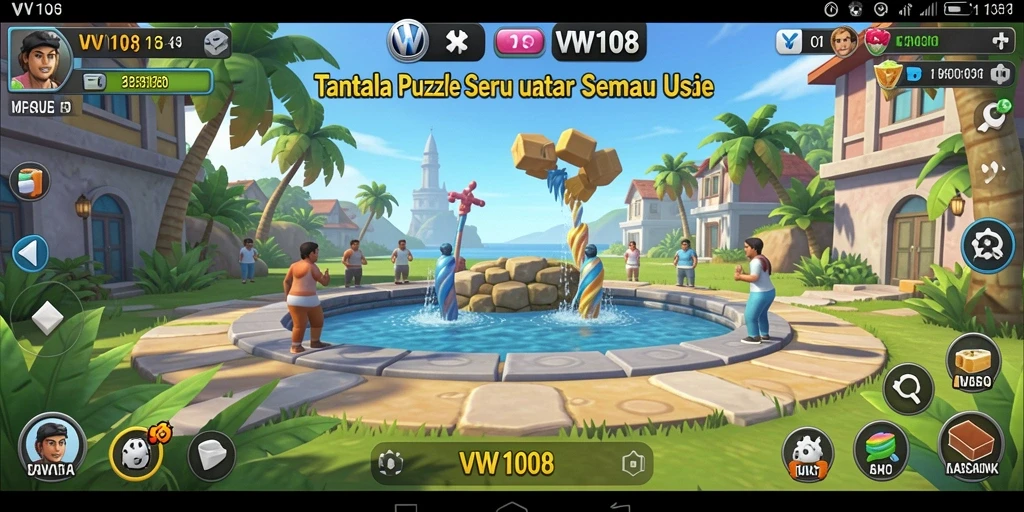 Screenshot VW108 menunjukkan gameplay penuh warna dan tantangan puzzle yang menarik.